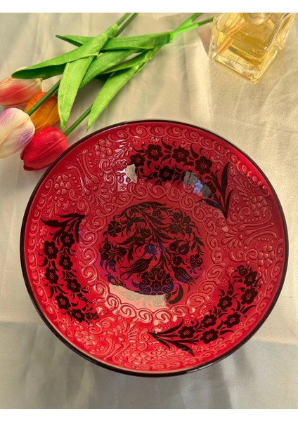 25 cm Kırmızı Dantel Salata Kasesi