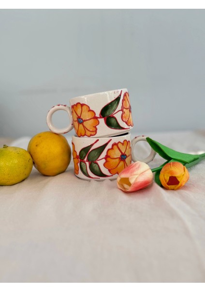 2'li Turuncu Çiçek Kupa