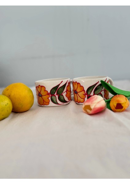 2'li Turuncu Çiçek Kupa fiyatları