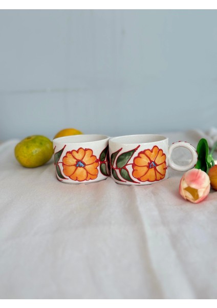 2'li Turuncu Çiçek Kupa modelleri