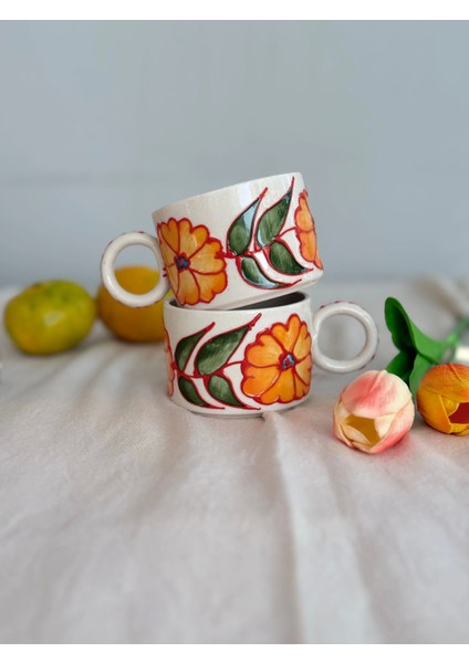 2'li Turuncu Çiçek Kupa fırsatları