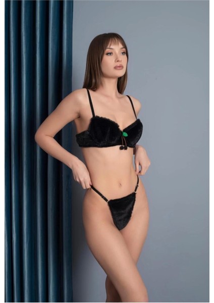 Siyah Peluş Sütyen Takımı - 150