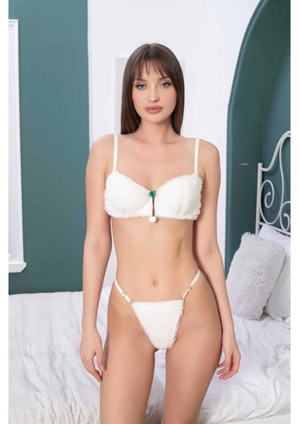 Beyaz Peluş Sütyen Takımı - 150