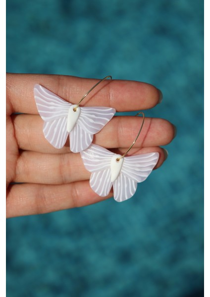 Polimer Kil El Yapımı Beyaz Kelebek Küpe