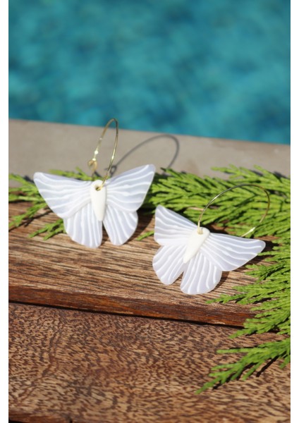 Polimer Kil El Yapımı Beyaz Kelebek Küpe fiyatları