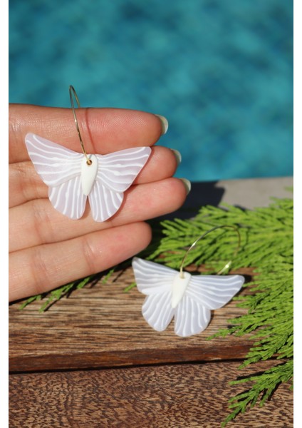 Polimer Kil El Yapımı Beyaz Kelebek Küpe modelleri