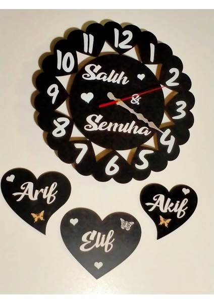 Duvar Saati Aile Sadeti Tüm Aile Bireylerinin Ismi Yazılı