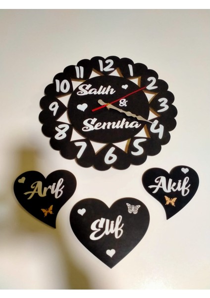 Duvar Saati Aile Sadeti Tüm Aile Bireylerinin Ismi Yazılı fırsatları