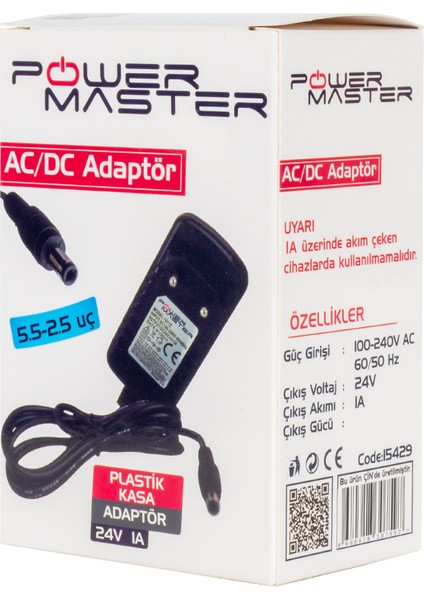 24 Volt - 1 Amper 5.5*2.5 Uçlu Priz Tipi Plastik Kasa Adaptör (4172)