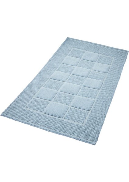 Karo Desenli Mavi Dokuma Banyo Paspası %100 Pamuk 50X80CM