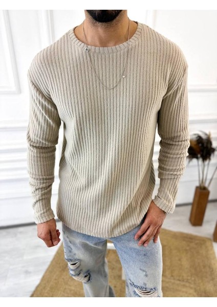 Uzun Kollu Tişört Fitilli Bisiklet Yaka Yumuşak Dokulu Tüylenmez Pamuklu Kazak Sweatshirt indirimleri