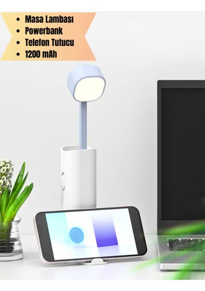 Şarjlı Dokunmatik 20 LED Çalışma Okuma Işığı Masa Lambası Kademeli Parlaklık Powerbank 1200MAH