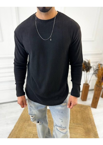 Uzun Kollu Tişört Fitilli Bisiklet Yaka Yumuşak Dokulu Tüylenmez Pamuklu Kazak Sweatshirt fırsatları