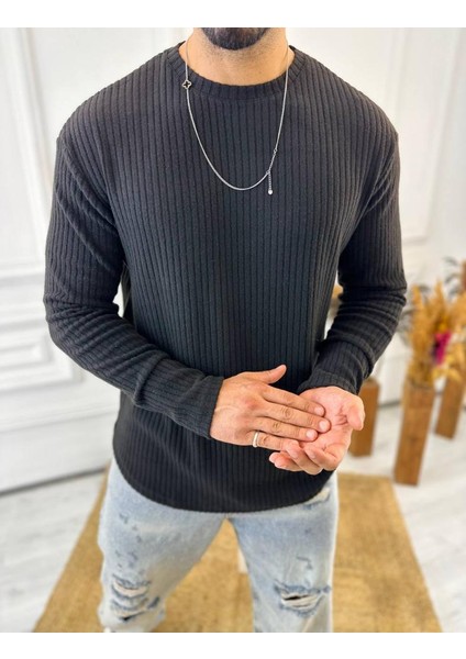Uzun Kollu Tişört Fitilli Bisiklet Yaka Yumuşak Dokulu Tüylenmez Pamuklu Kazak Sweatshirt indirimleri