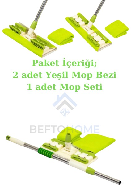 Yeşil Mikrofiber Mandallı Mop 1 Adet Yedek Bez Hediyeli