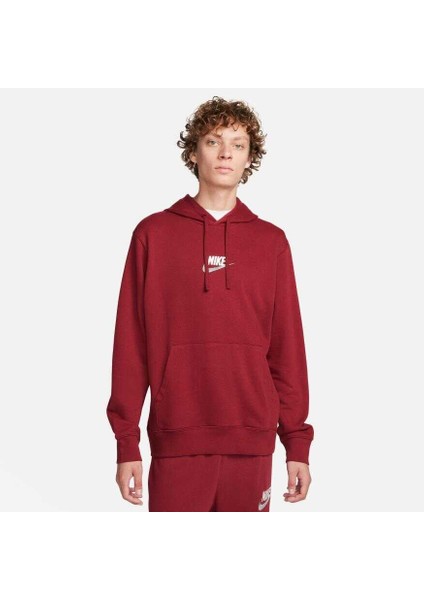 FB7788 677 Nike Club Ft Pullover Hoodie Erkek Kırmızı Spor Sweatshirt