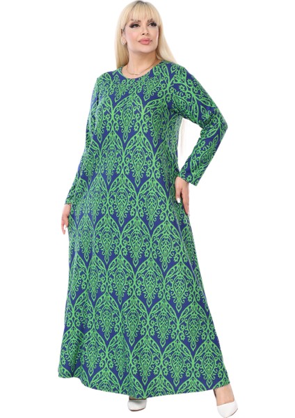 Butik Yumoş Kumaş Yeşil Dantel Desen Uzun Kollu Kadın Tesettür Elbise fiyatları