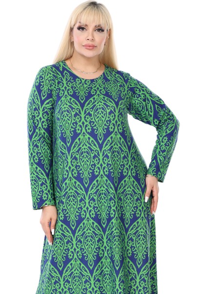 Butik Yumoş Kumaş Yeşil Dantel Desen Uzun Kollu Kadın Tesettür Elbise indirimleri