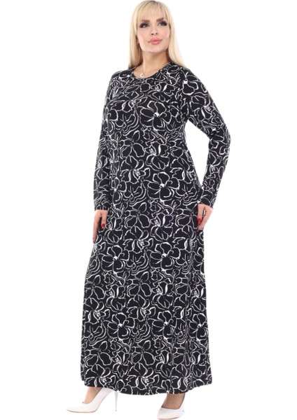 Butik Yumoş Kumaş Siyah Çiçek Desen Uzun Kollu Kadın Tesettür Elbise fırsatları