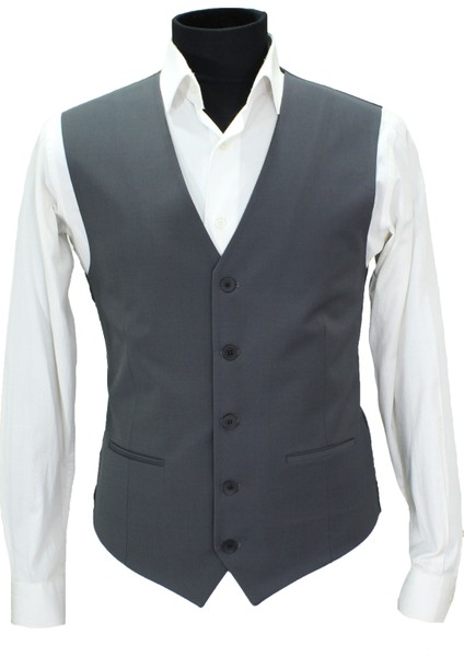 Erkek Yelek V Yaka Koyu Gri 50640