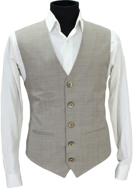 Erkek Yelek V Yaka Bej Çizgili 50661