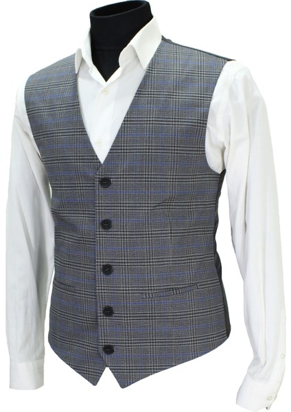 Erkek Yelek V Yaka Gri Ekose 50637 modelleri