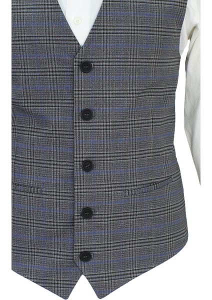 Erkek Yelek V Yaka Gri Ekose 50637 fırsatları