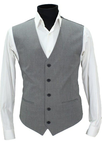 Erkek Yelek V Yaka Gri Desenli 50639