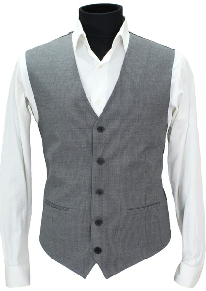 Erkek Yelek V Yaka Gri Çizgili 50642