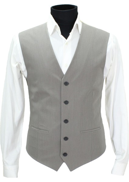 Erkek Yelek V Yaka Bej Armürlü 50664