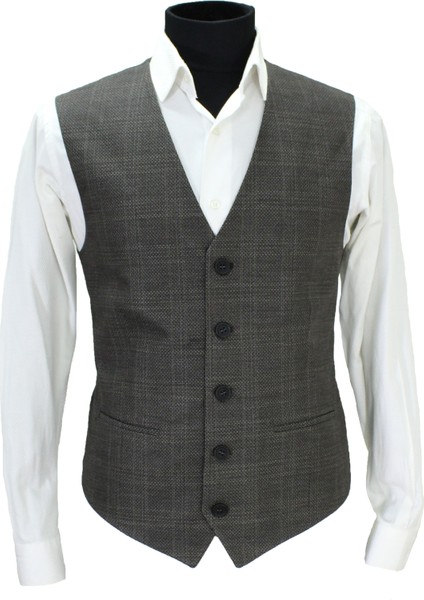 Erkek Yelek V Yaka Kahve Ekose 50672