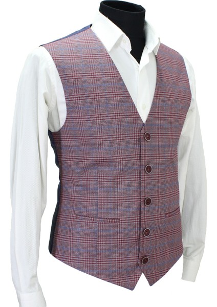 Erkek Yelek V Yaka Kırmızı Ekose 50670 fiyatları