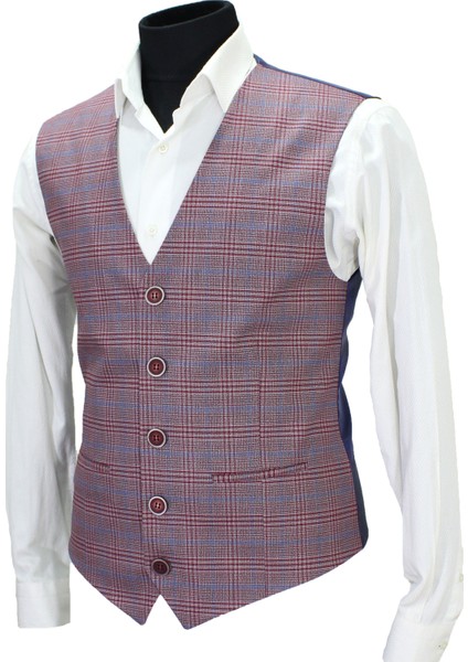 Erkek Yelek V Yaka Kırmızı Ekose 50670 modelleri