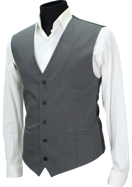 Erkek Yelek V Yaka Gri Ekose 50643 modelleri