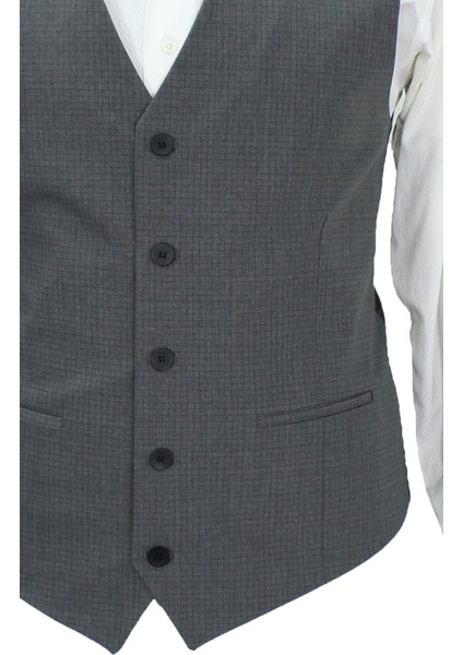 Erkek Yelek V Yaka Gri Ekose 50643 fırsatları