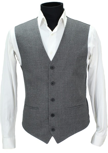 Erkek Yelek V Yaka Gri Kum Desen 50631