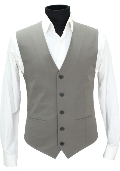 Erkek Yelek V Yaka Koyu Bej 50666