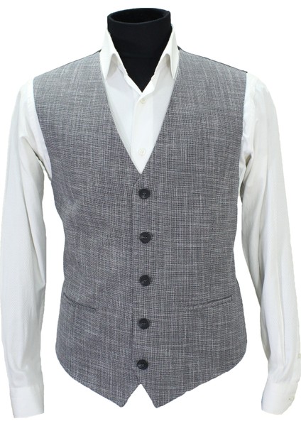 Erkek Yelek V Yaka Gri Kırçıllı 50689