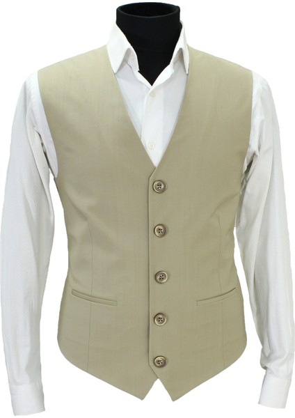 Erkek Yelek V Yaka Bej 50708