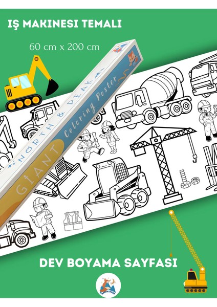2 M Dev Iş Makineleri Boyama Rulosu Eğlenceli ve Yaratıcı Çocuk Aktivitesi
