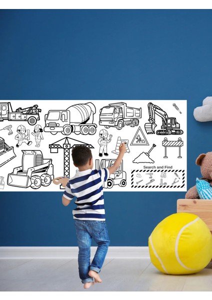 2 M Dev Iş Makineleri Boyama Rulosu Eğlenceli ve Yaratıcı Çocuk Aktivitesi