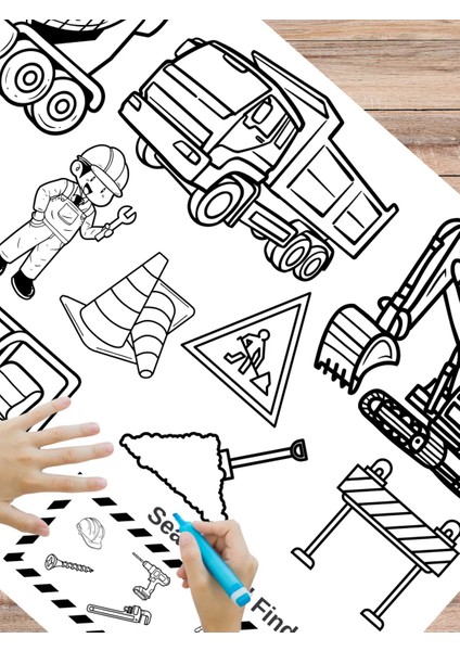 2 M Dev Iş Makineleri Boyama Rulosu Eğlenceli ve Yaratıcı Çocuk Aktivitesi