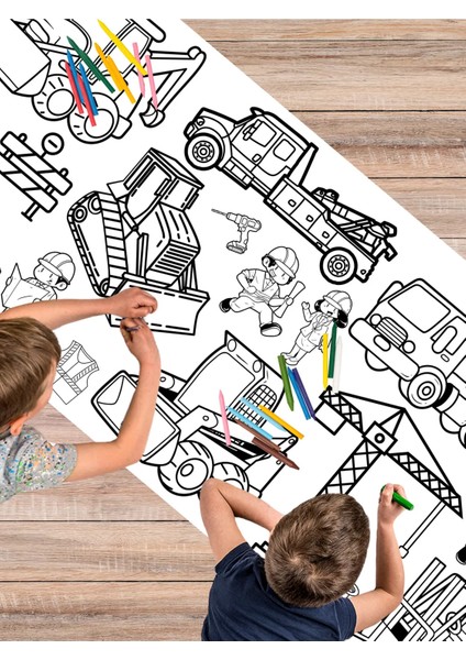2 M Dev Iş Makineleri Boyama Rulosu Eğlenceli ve Yaratıcı Çocuk Aktivitesi