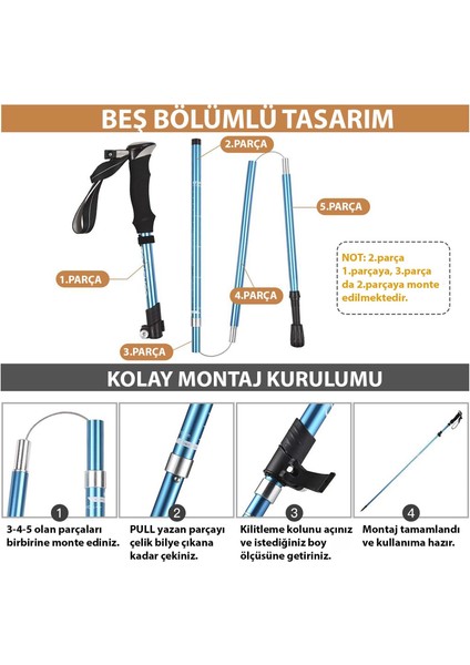 Trekking Hafif Katlanabilir 105-125CM Dağcı Doğa Kamp Yürüyüş Tırmanma Batonu