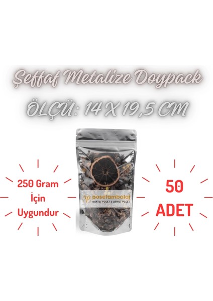 Şeffaf Metalize Doypack 50'li Paket 14 x 19 x 7 cm 250 gr