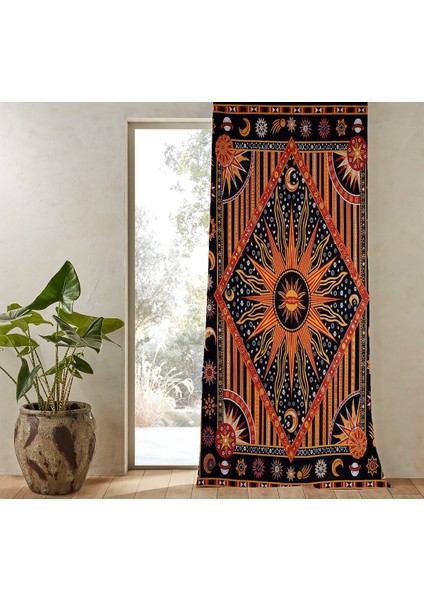 Mandala Ay Desenli Dijital Baskılı Tek Kanat Çizgili Fon Perde