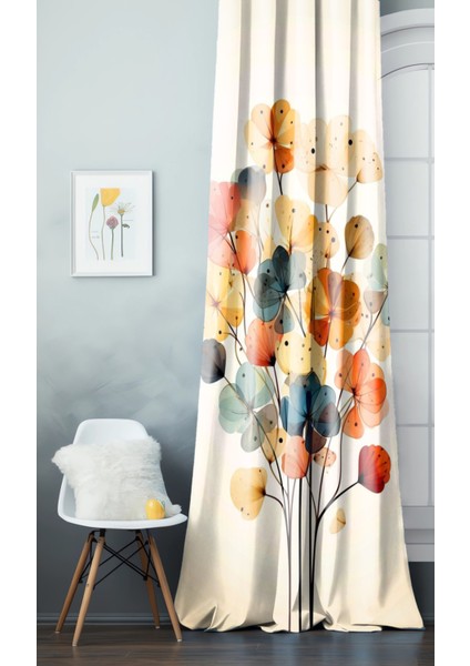 Çiçek Yaprak Desenli Dijital Baskılı Tek Kanat Bohem Fon Perde fiyatları