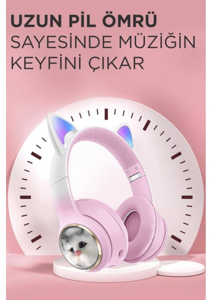 Çocuklar Için Beyaz Kedi Kulaklıklı Kulak Üstü Kulaklık Hediyelik Renkli Işıklı Kablosuz Kulaklık fiyatları