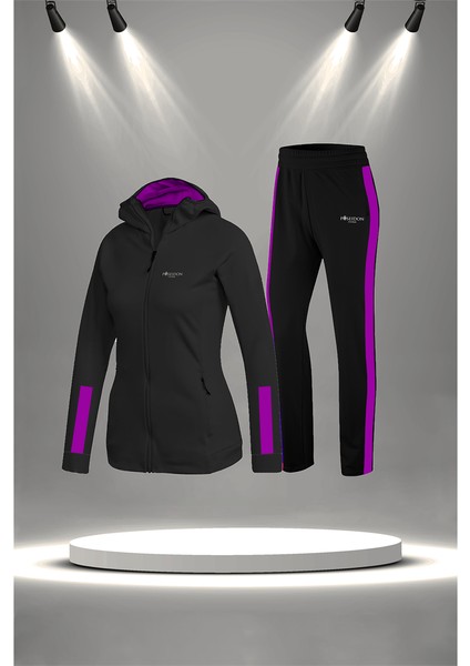 Kadın Siyah Supra Penye Kumaş Rahat Yürüyüş ve Koşu Sporcu Seti (S-3xl)
