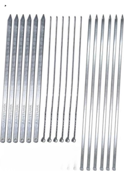 6 Adet Adana Kebap Şişi 50 cm Boy 16 mm En Barbekü Mangal Şiş Set Metal Üzeri Paslanmaz Galveniz Kaplı